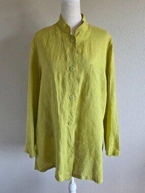 Women's Lightweight Linen Jacket Shirt Rich Lime Green Tobasco L - XL Made Italy